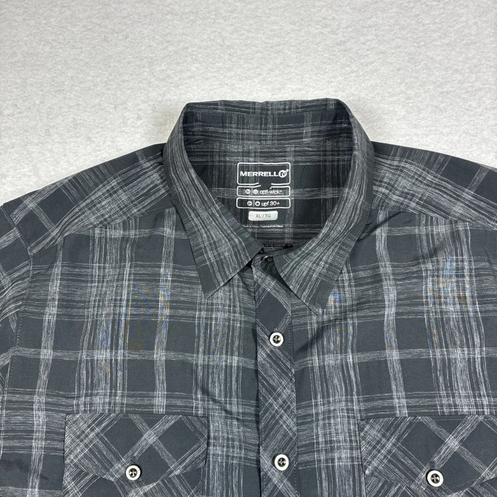 Merrell Mens Hiking Shirt M Plaid Button Down Lightweight‎ Optiwick UPF 30+